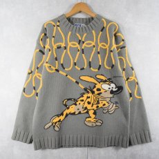 画像1: 2000's MARSUPILAMI アニメキャラクター柄 アクリル×ウールスキーニットセーター L (1)