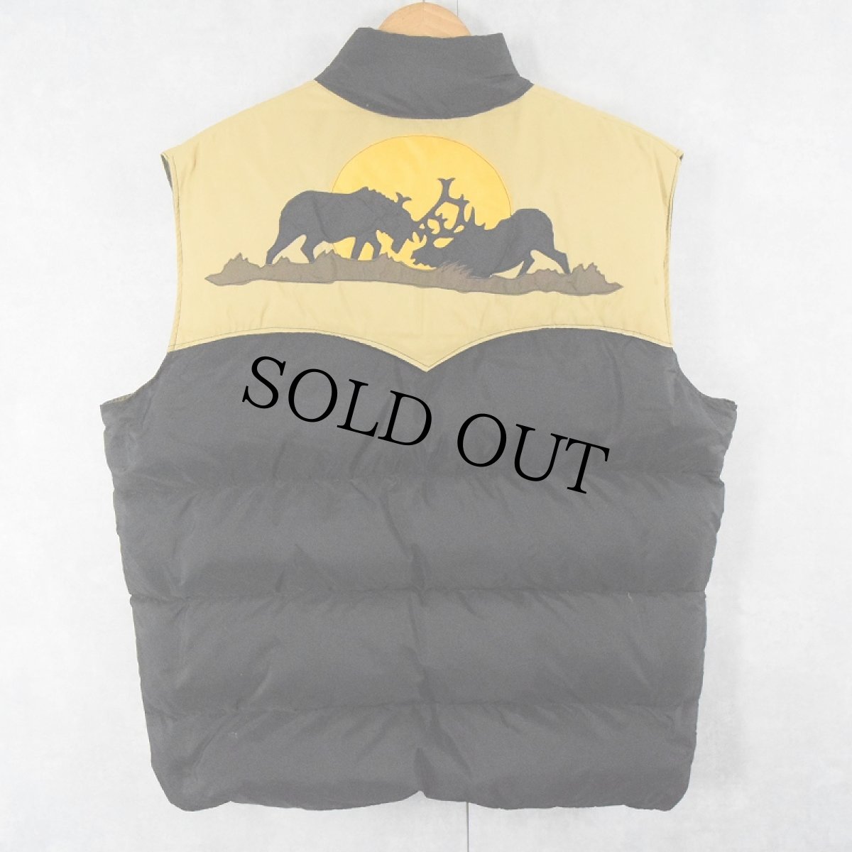 画像2: 90's RIPSTOP ROSE アニマル柄 ナイロン ウエスタンダウンベスト BLACK L (2)