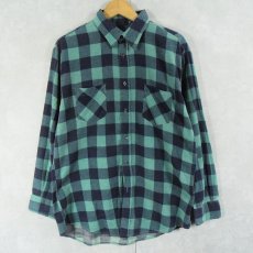 画像1: 90's BIG YANK ブロックチェック柄 プリントネルシャツ L (1)