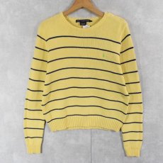 画像1: RALPH LAUREN SPORT ボーダー柄 ロゴ刺繍 ショルダーボタンコットンニットセーター XL (1)
