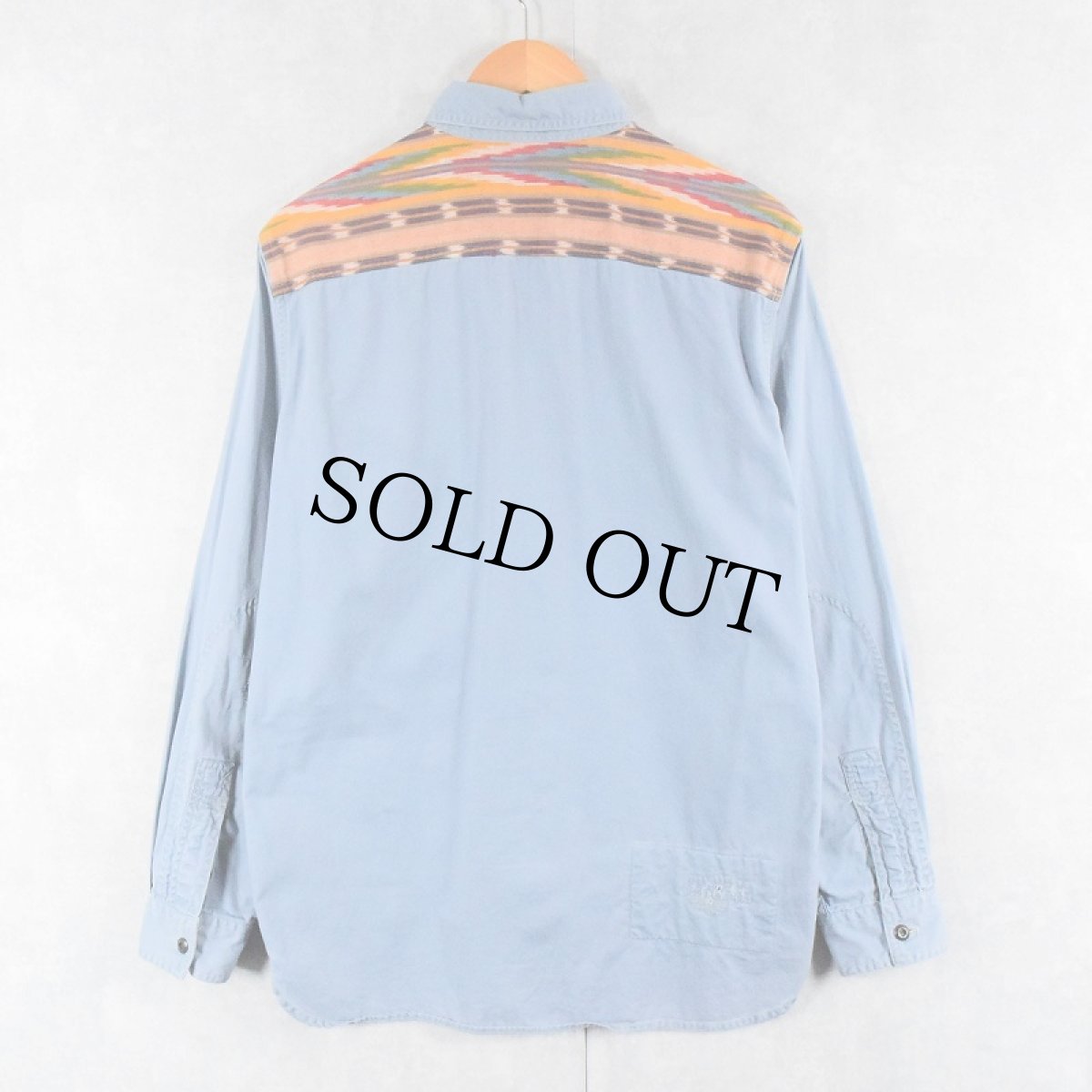 画像2: POLO Ralph Lauren ネイティブ柄切り替え チンスト&マチ付き コットンシャツ M (2)