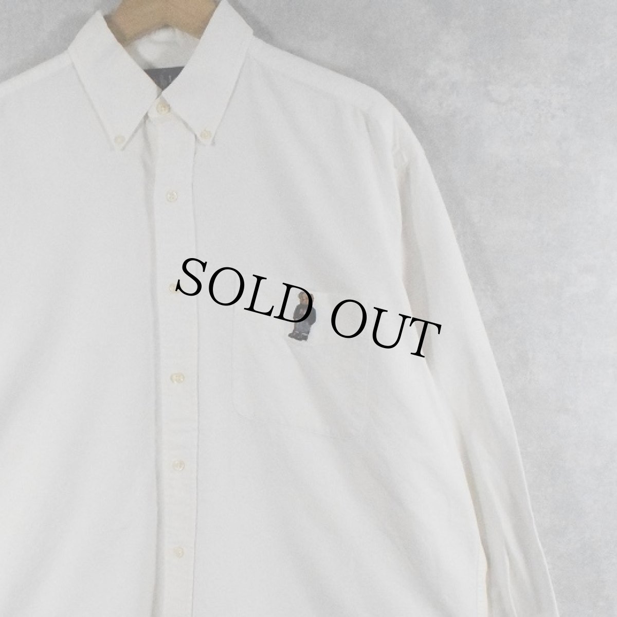 画像1: Ralph Lauren "BIG SHIRT" ポロベア刺繍 コットンボタンダウンシャツ M (1)