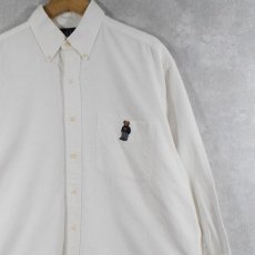 画像1: Ralph Lauren "BIG SHIRT" ポロベア刺繍 コットンボタンダウンシャツ M (1)