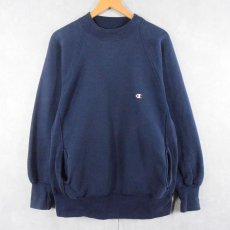画像1: 90's Champion REVERSE WEAVE USA製 "ポケ付き" 目付きラグランスウェット NAVY XL (1)