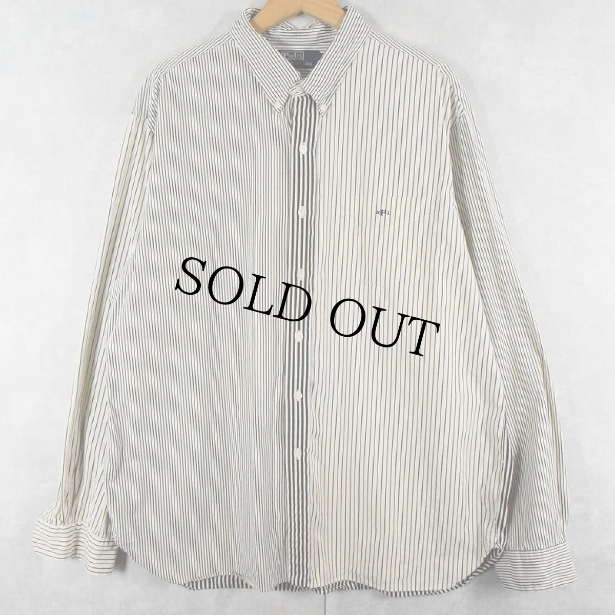 画像1: POLO Ralph Lauren ストライプ柄 クレイジーパターン "マチ付き" コットンボタンダウンシャツ XXL (1)