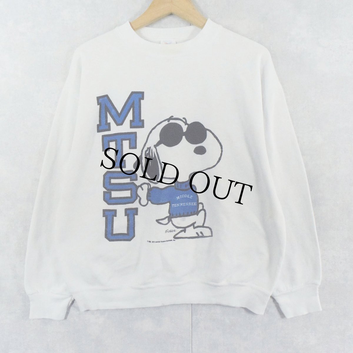 画像1: 90's SNOOPY USA製 "MTSU" キャラクタープリントスウェット L (1)