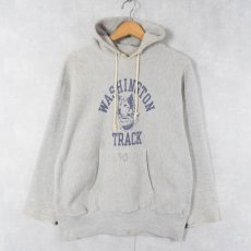 画像1: 70's Champion REVERSE WEAVE 黄単色タグ USA製 "WASHINGTON TRACK" カットオフ 染み込みプリントスウェットフーディー XL (1)