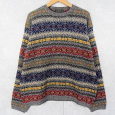 画像1: 90's J.CREW フェアアイル柄 ウールニットセーター L (1)