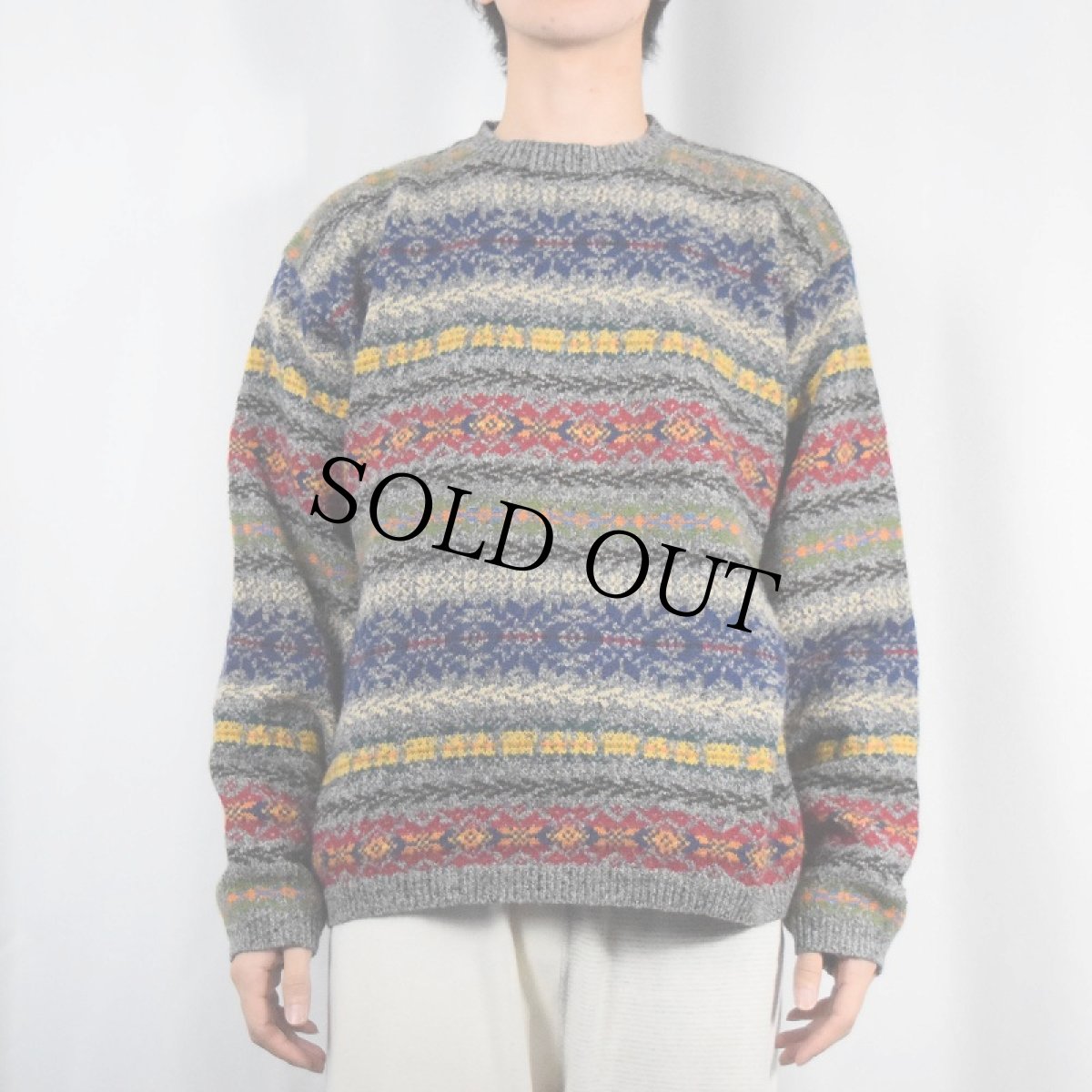 画像2: 90's J.CREW フェアアイル柄 ウールニットセーター L (2)