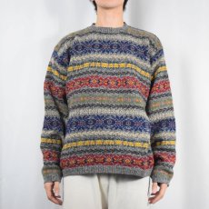 画像2: 90's J.CREW フェアアイル柄 ウールニットセーター L (2)