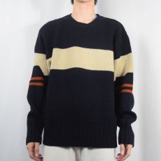 画像2: 90's Abercrombie&fitch ボーダー柄 ウールニットセーター NAVY XL (2)
