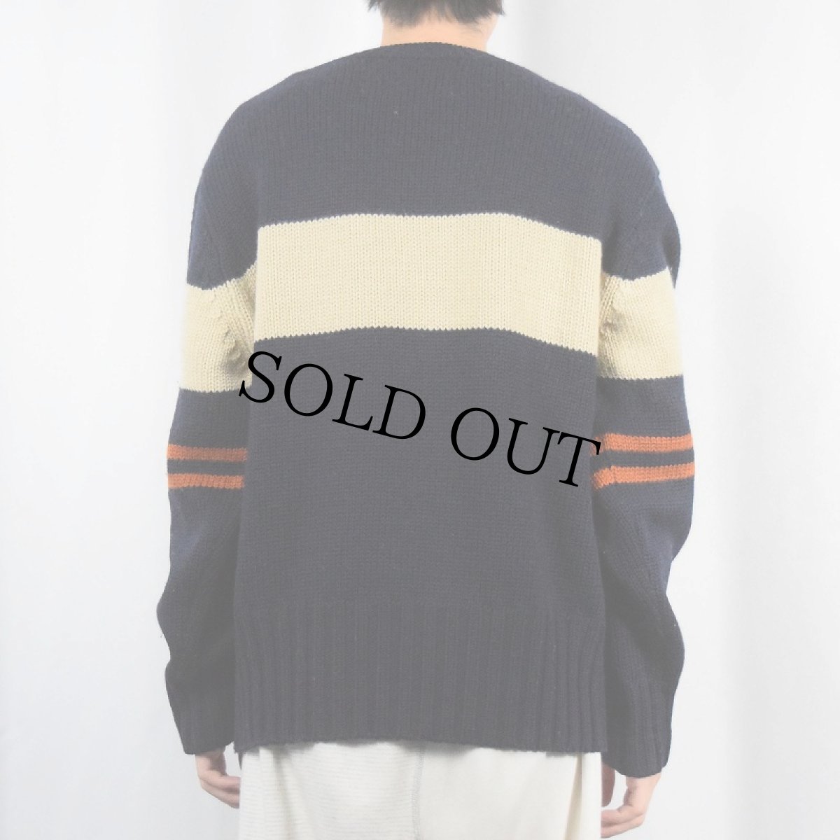 画像3: 90's Abercrombie&fitch ボーダー柄 ウールニットセーター NAVY XL (3)
