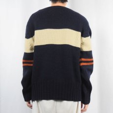 画像3: 90's Abercrombie&fitch ボーダー柄 ウールニットセーター NAVY XL (3)