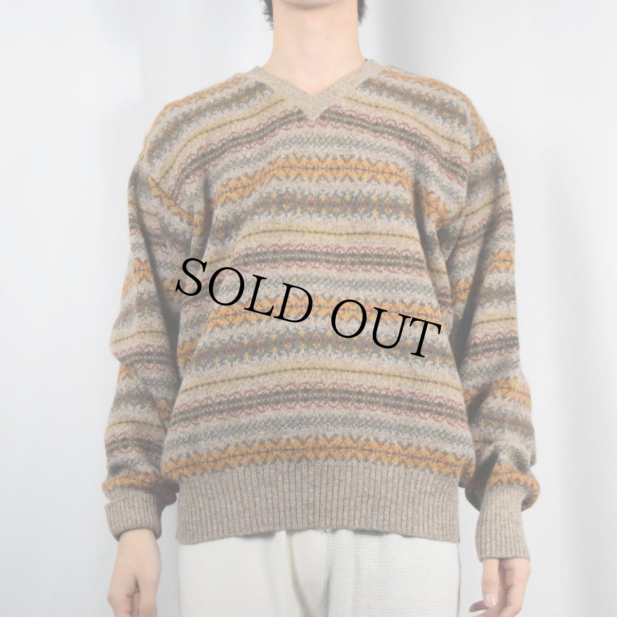 画像2: 90's J.CREW フェアアイル柄 アルパカウール Vネックニットセーター S (2)