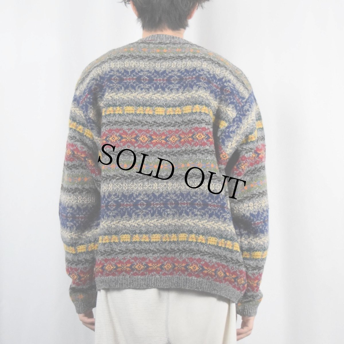 画像3: 90's J.CREW フェアアイル柄 ウールニットセーター L (3)