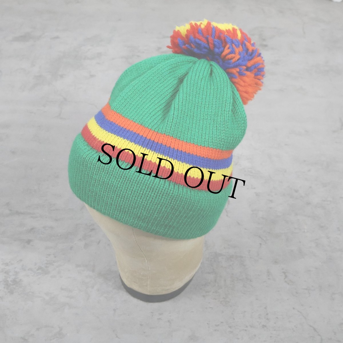 画像2: ポンポン付き ボーダー柄 ニットキャップ (2)