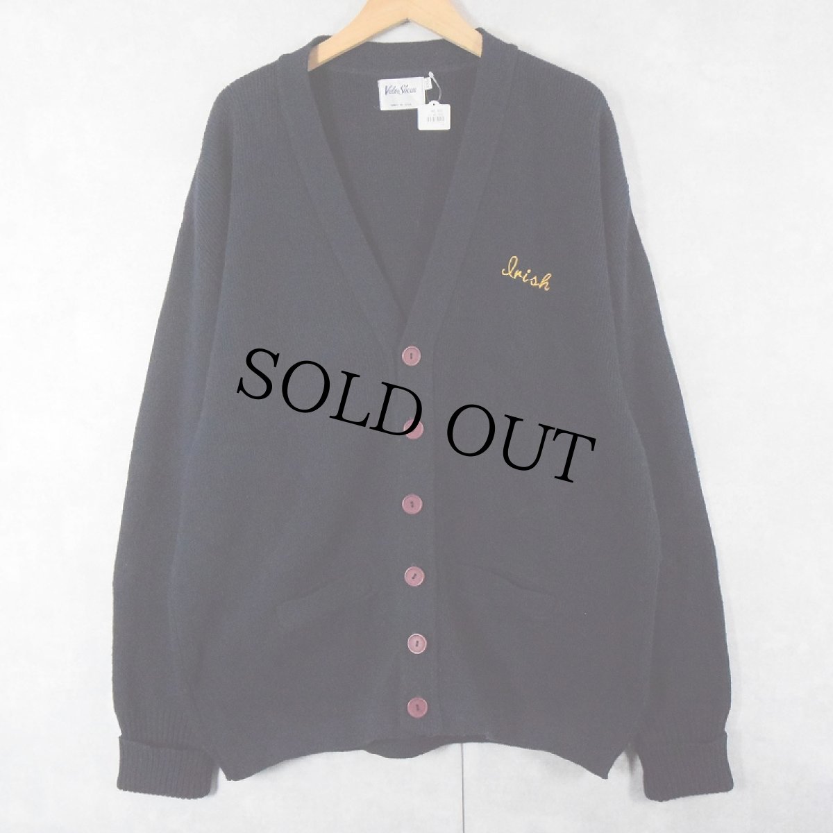 画像1: 90's Velva Sheen USA製 刺繍付き アクリルニットカーディガン NAVY XXL (1)