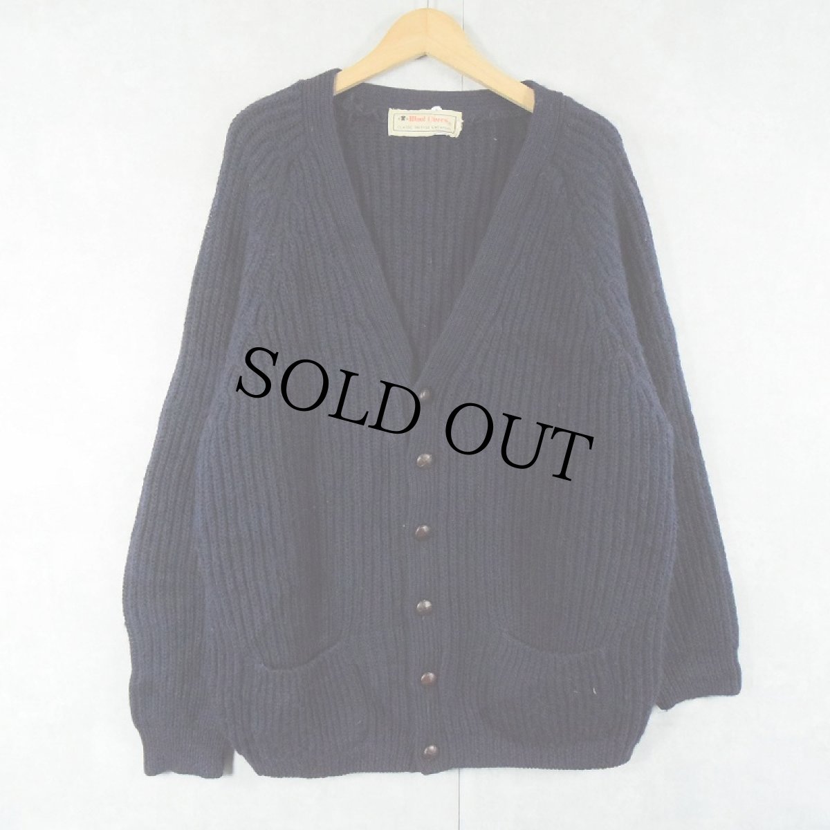 画像1: 〜80's Wool Overs ウールニットカーディガン NAVY (1)
