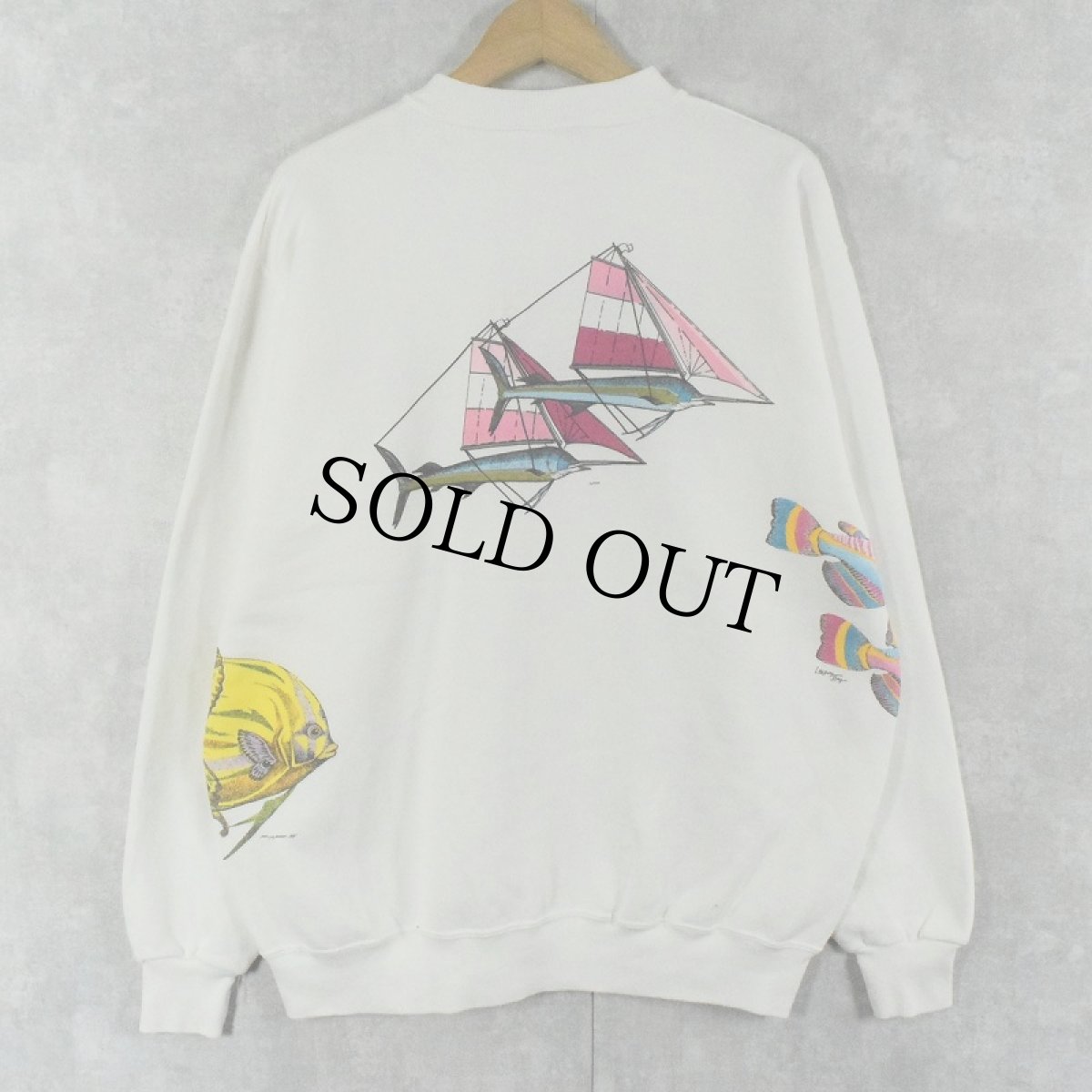 画像2: 80's USA製 魚×アニマル 巻きプリントラグランスウェット XL (2)