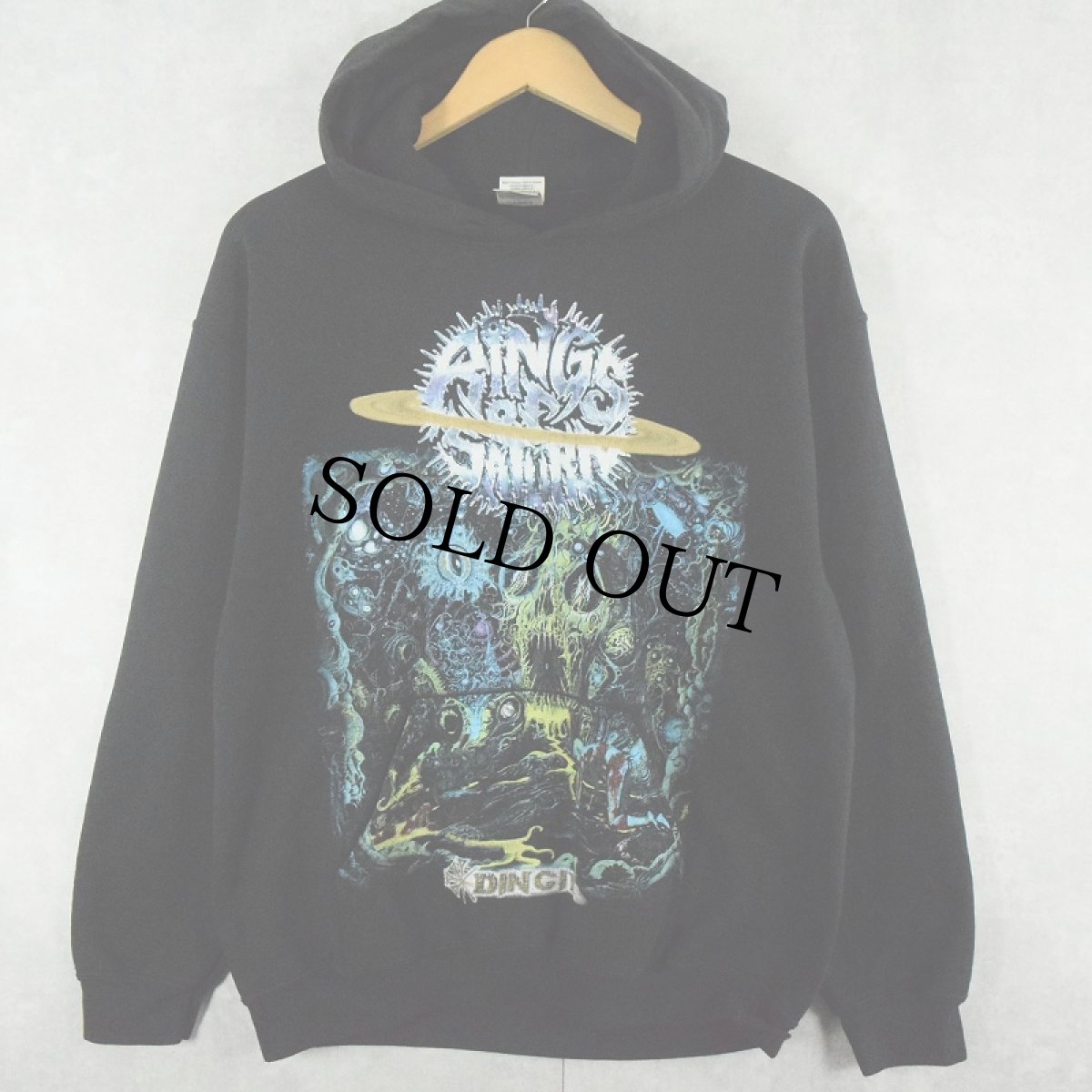 画像1: RINGS OF SATURN デスコアバンド プリントスウェットフーディー BLACK M (1)