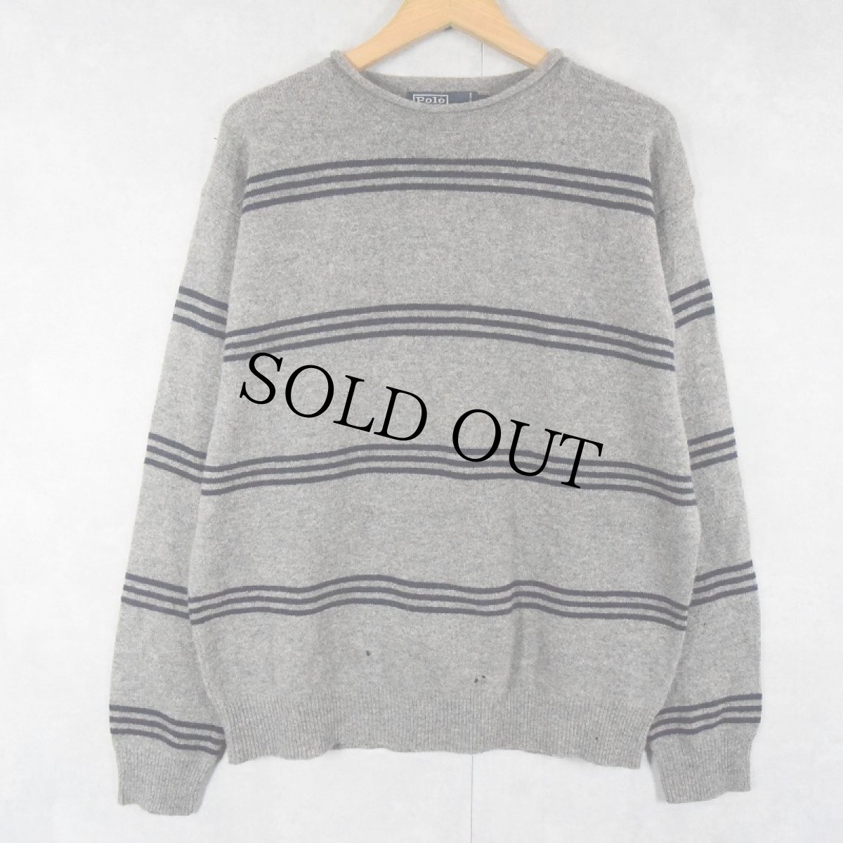 画像1: POLO Ralph Lauren LAMBSWOOL ボーダー柄 ロールネックニットセーター M (1)