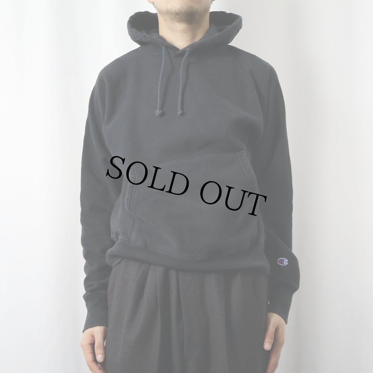 画像2: Champion REVERSE WEAVE スウェットフーディー 目無し BLACK M (2)