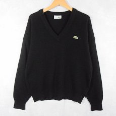 画像1: 70〜80's LACOSTE FRANCE製 Vネック ウールニットセーター BLACK SIZE4 (1)