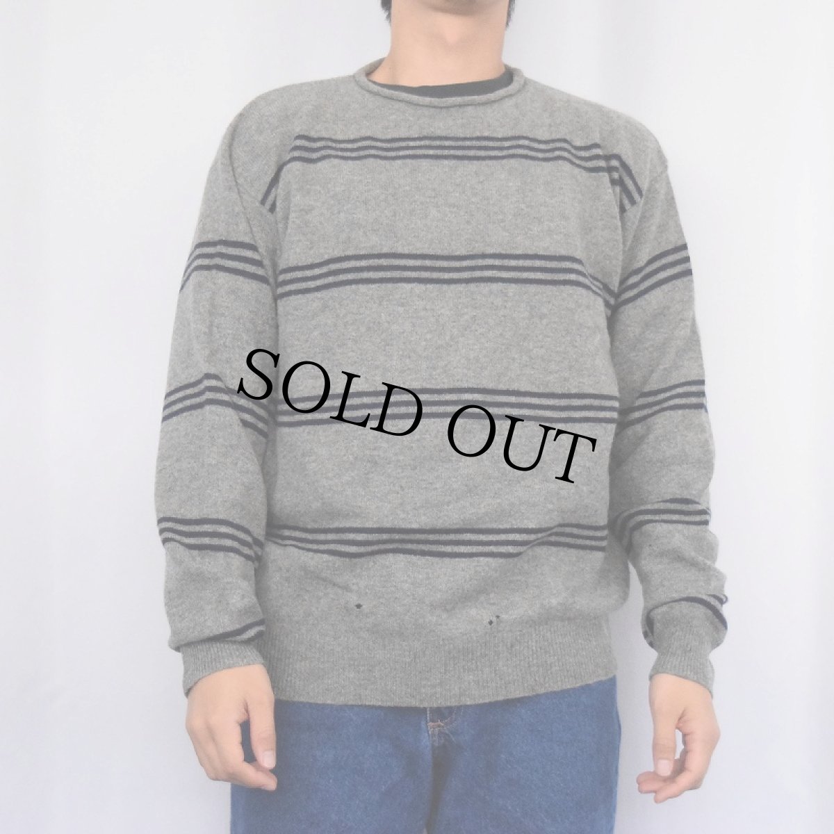 画像2: POLO Ralph Lauren LAMBSWOOL ボーダー柄 ロールネックニットセーター M (2)