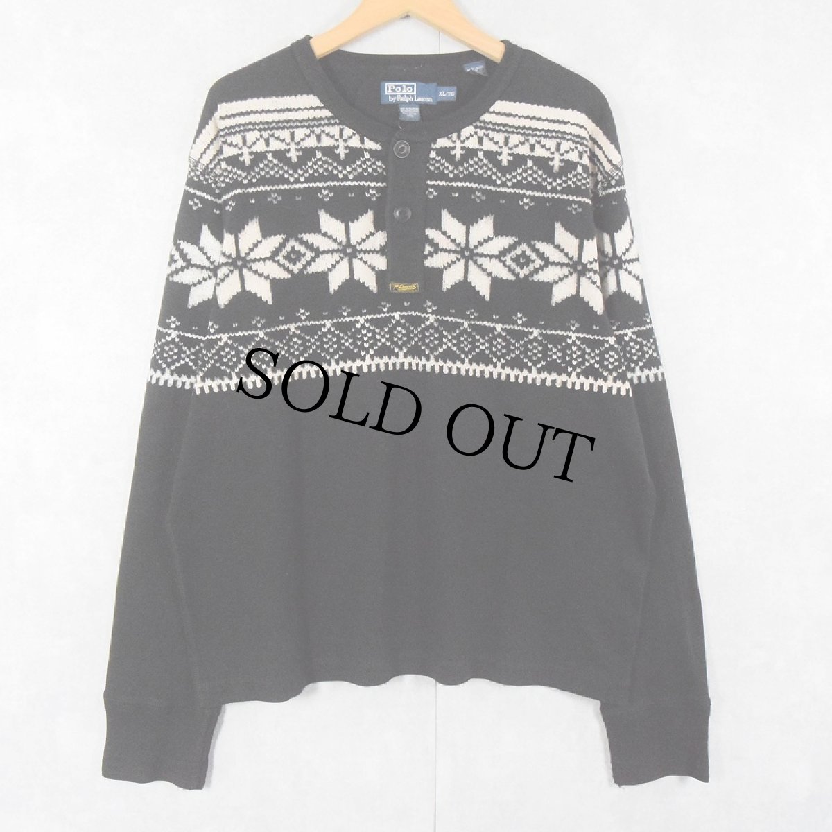 画像1: POLO Ralph Lauren ノルディック柄 ヘンリーネックロンT BLACK CL (1)