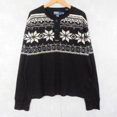 画像1: POLO Ralph Lauren ノルディック柄 ヘンリーネックロンT BLACK CL (1)