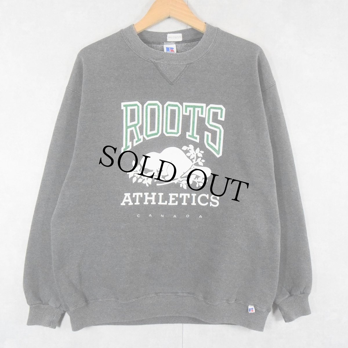 画像1: 80's RUSSELL ATHLETIC USA製 "ROOTS" 前V プリントスウェット XL (1)