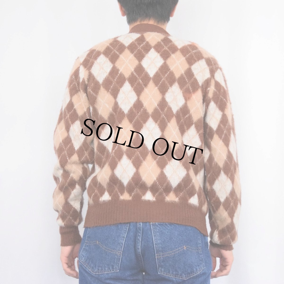 画像3: 70's CAMPUS USA製 アーガイルチェック柄 シャギーニットカーディガン M (3)