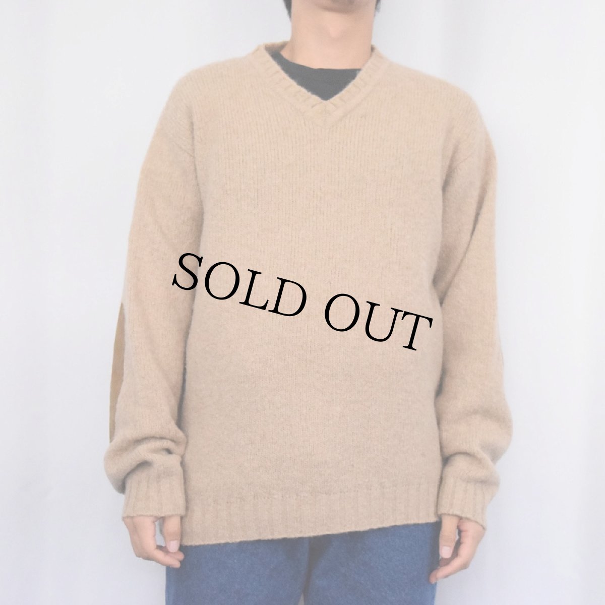 画像2: POLO Ralph Lauren エルボーパッチ付き アルパカ混 Vネックニットセーター M (2)