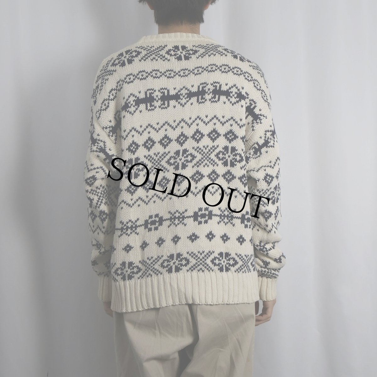 画像3: 80〜90's Eddie Bauer UK製 ノルディック柄 コットンニットセーター M (3)
