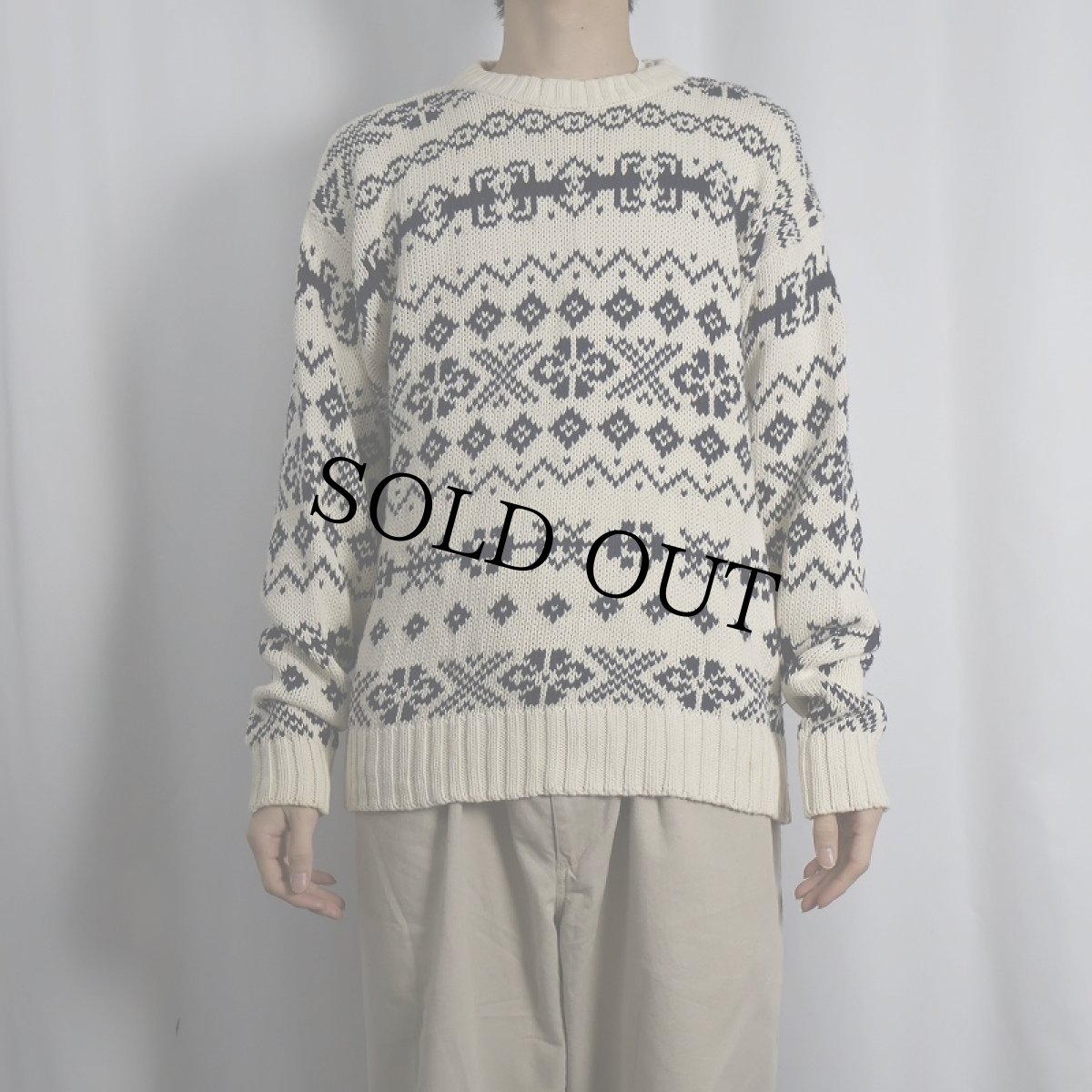 画像2: 80〜90's Eddie Bauer UK製 ノルディック柄 コットンニットセーター M (2)