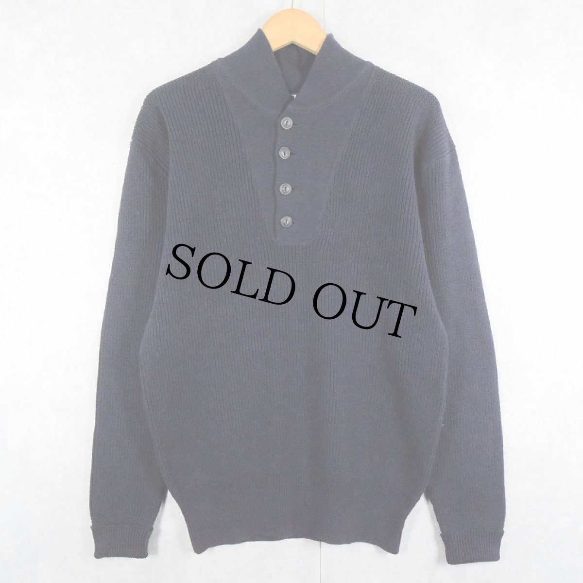 画像1: POLO Ralph Lauren エルボーパッチ付き ヘンリーネック コットンニットセーター NAVY L (1)