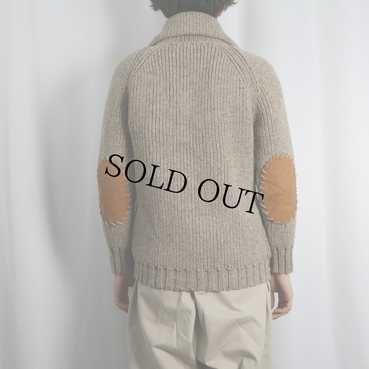 画像3: 80's French Creek ショールカラー エルボーパッチ付き ウールニットカーディガン (3)