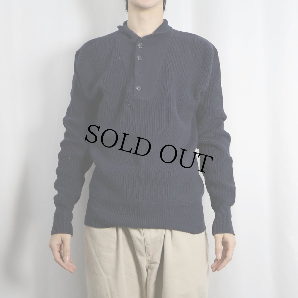 画像2: POLO Ralph Lauren エルボーパッチ付き ヘンリーネック コットンニットセーター NAVY L (2)