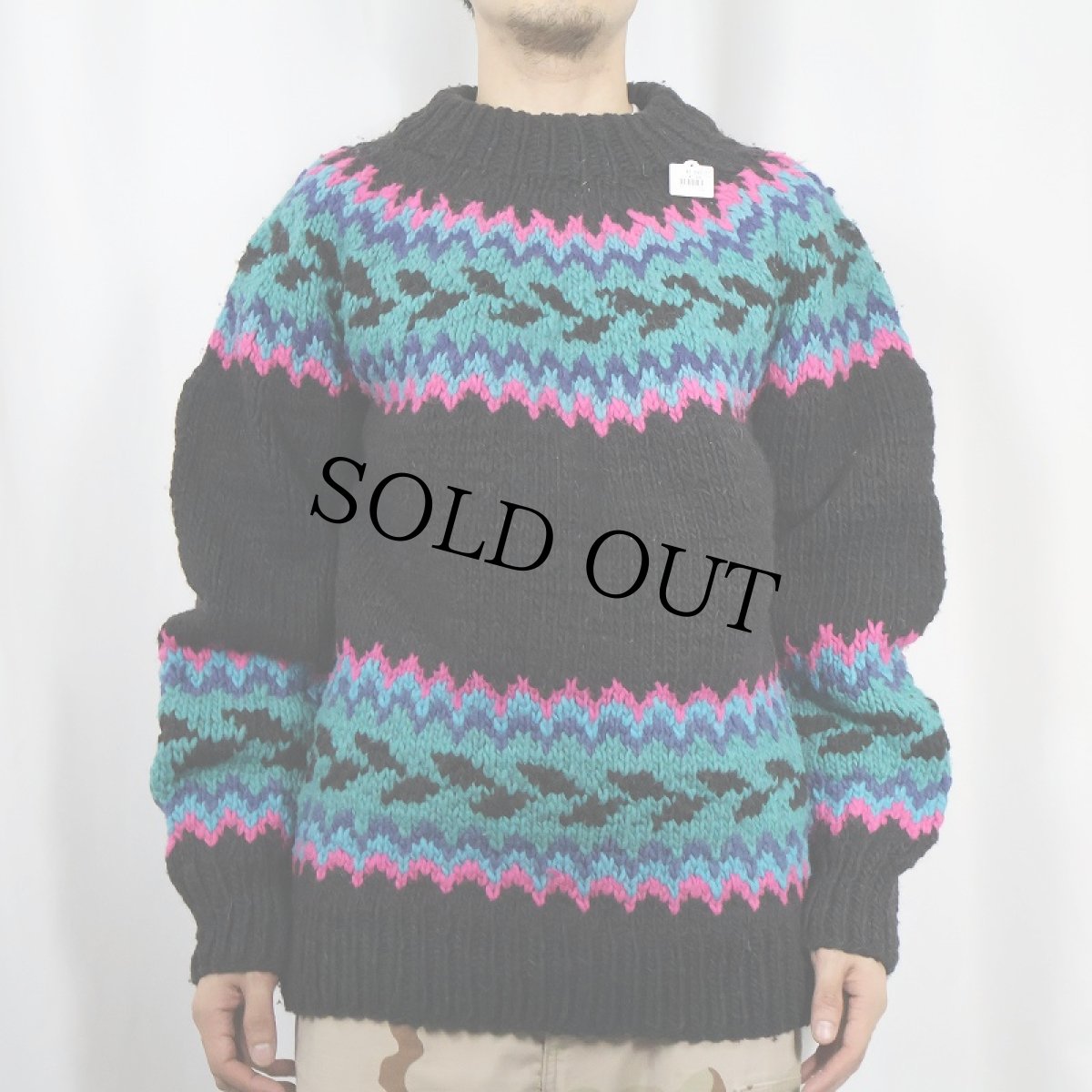 画像2: ECUADOR製 ノルディック柄 ウールハンドニットセーター BLACK (2)