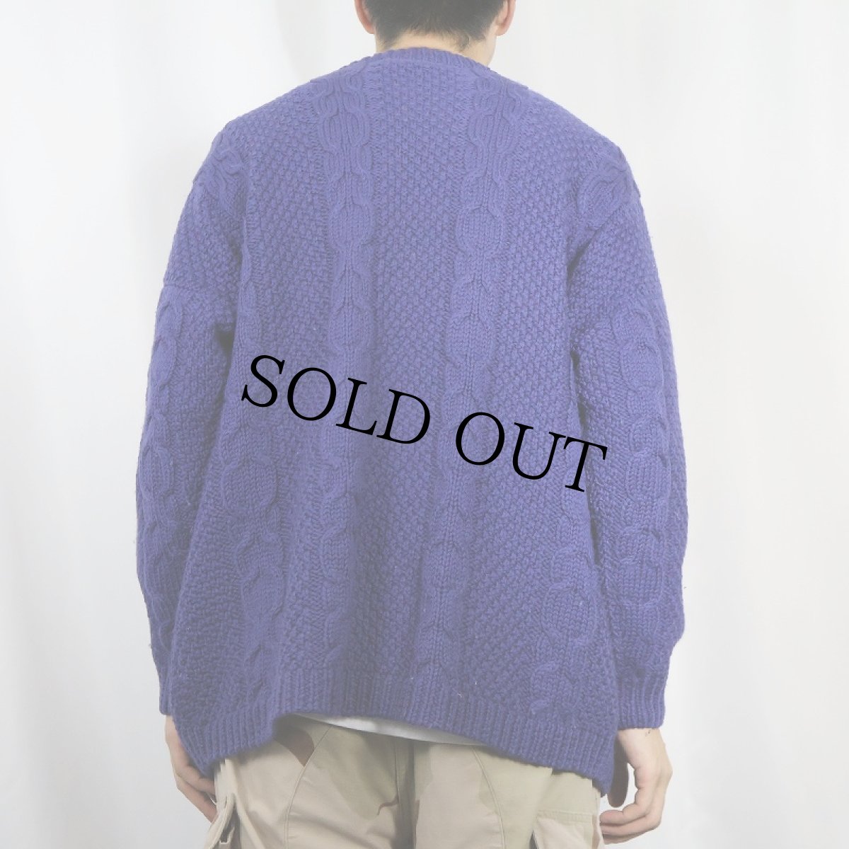 画像3: 80's L.L.Bean ポケット付き ウールアランニットセーター L (3)