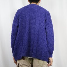 画像3: 80's L.L.Bean ポケット付き ウールアランニットセーター L (3)