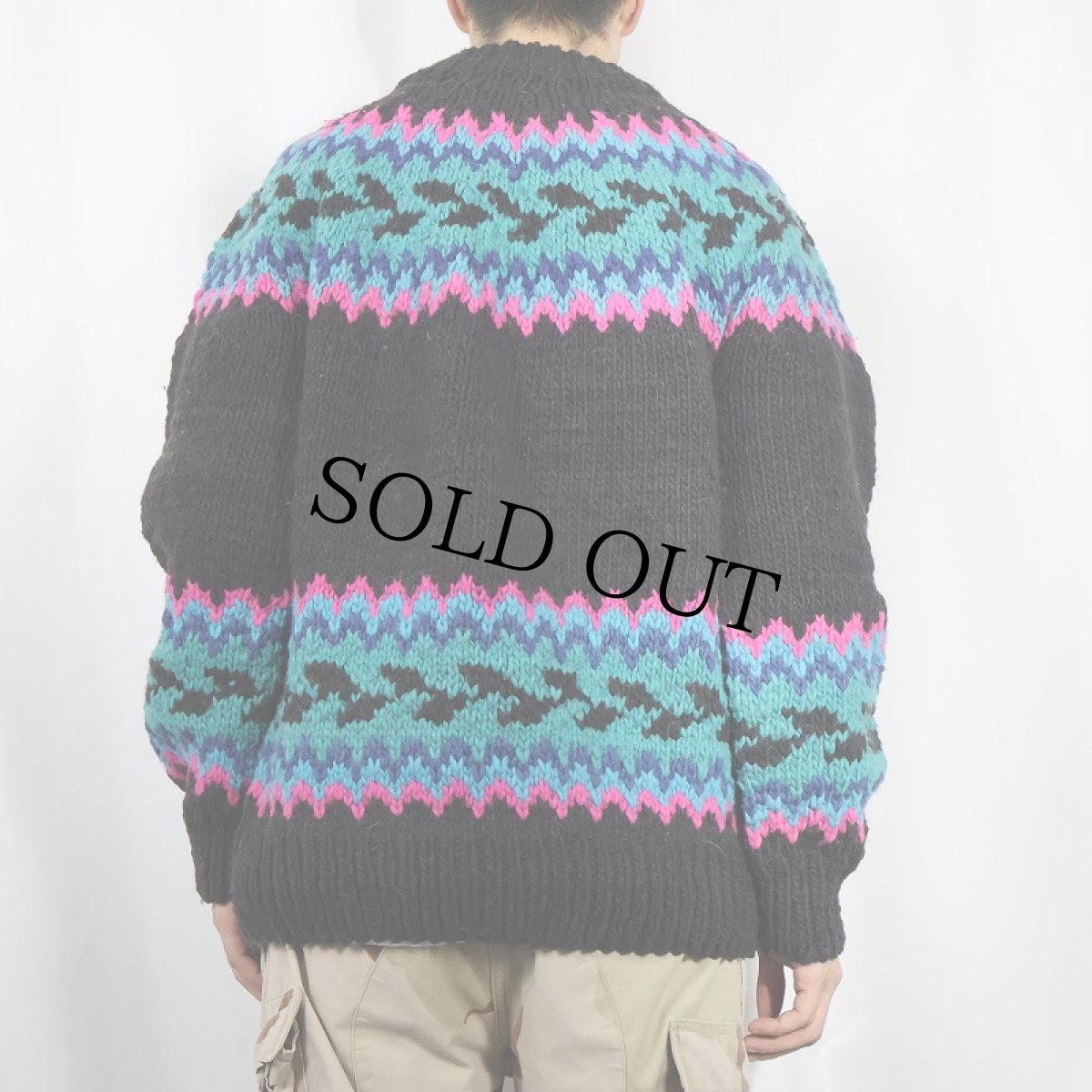 画像3: ECUADOR製 ノルディック柄 ウールハンドニットセーター BLACK (3)