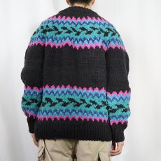 画像3: ECUADOR製 ノルディック柄 ウールハンドニットセーター BLACK (3)