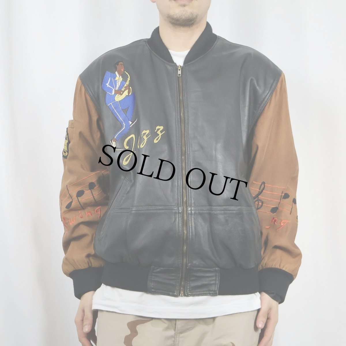 画像3: "Jazz Swing Bebap"  刺繍入り レザースタジャン L (3)