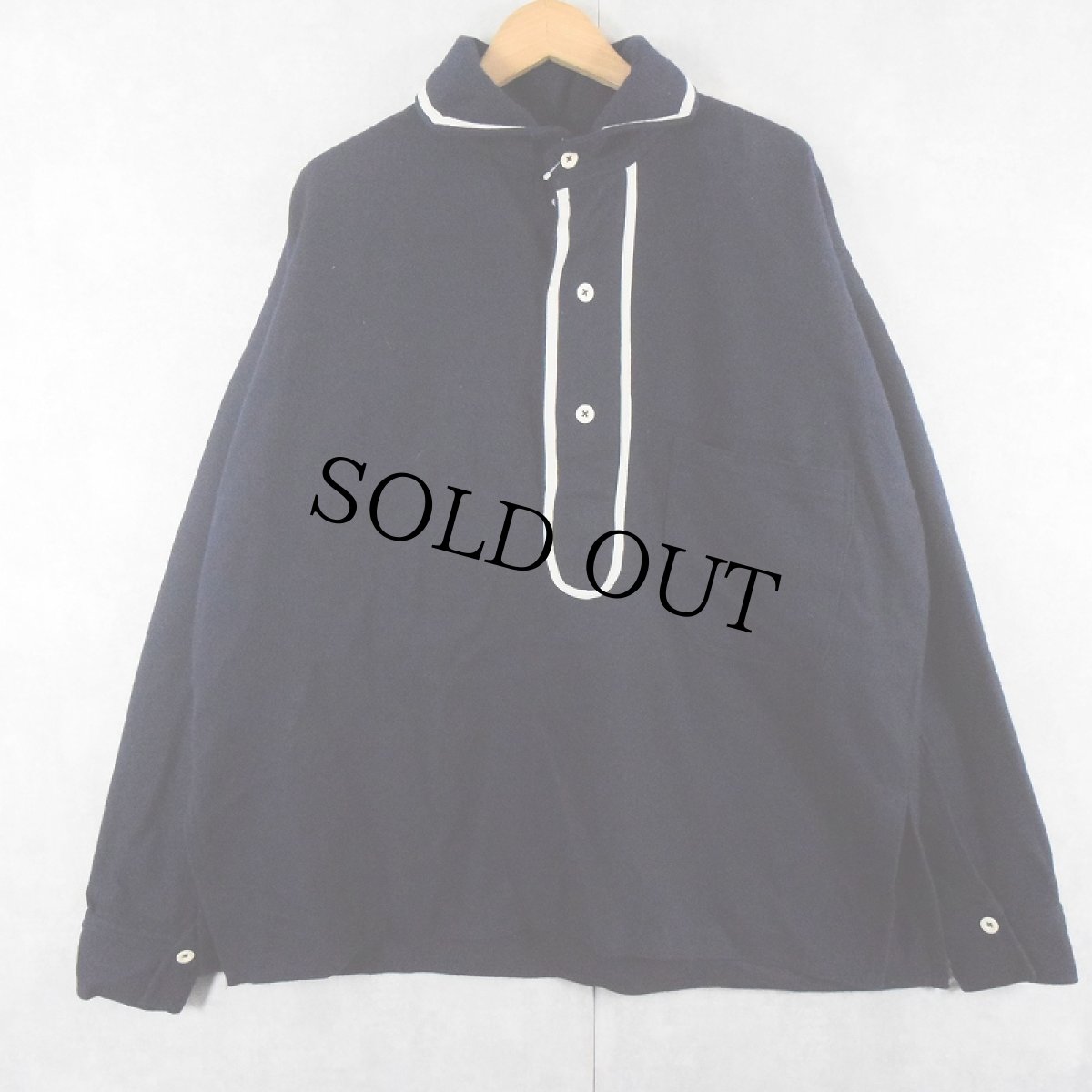 画像1: ハンドメイド ウールプルオーバーシャツジャケット NAVY (1)