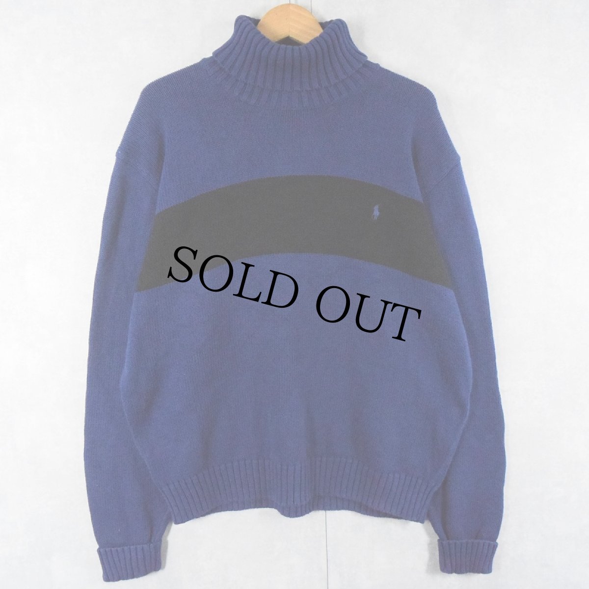 画像1: POLO Ralph Lauren タートルネック コットンニットセーター NAVY L (1)