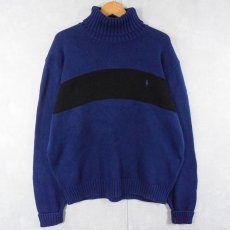 画像1: POLO Ralph Lauren タートルネック コットンニットセーター NAVY L (1)