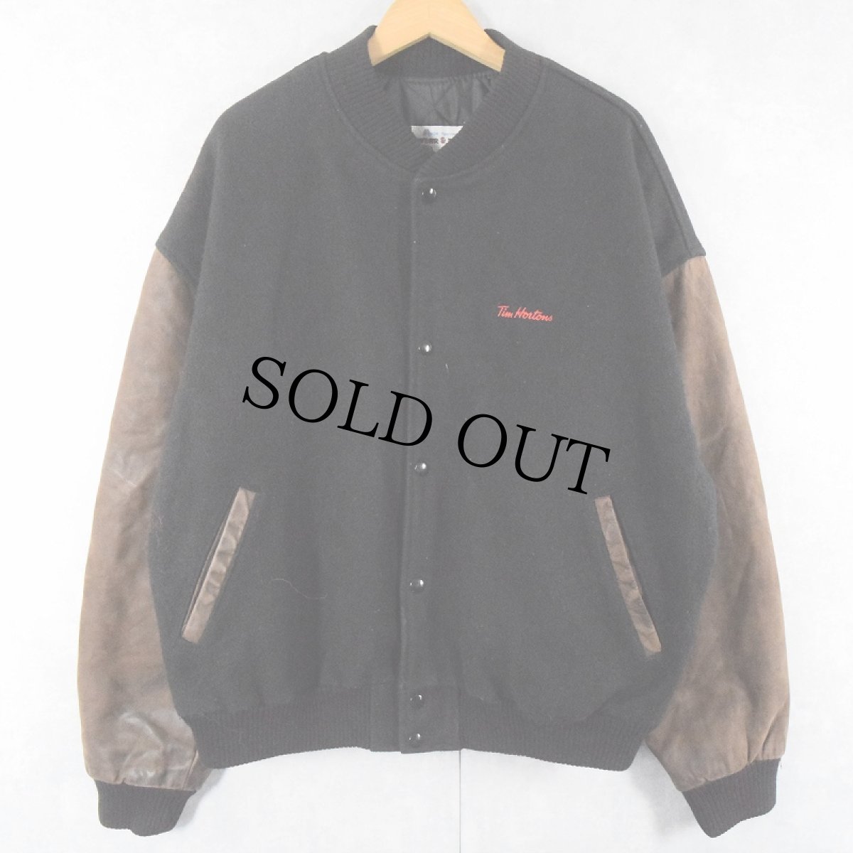 画像1: 90's〜 WEAR&TEAR "Tim Hortons" コーヒーチェーン刺繍 メルトン×レザー スタジャン BLACK XL (1)