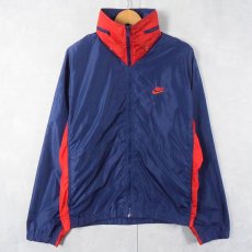 画像1: 80's NIKE 銀タグ ロゴ刺繍 ナイロンジップジャケット NAVY M (1)