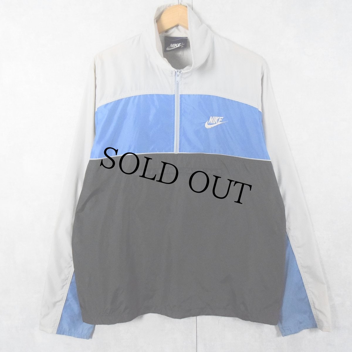 画像1: 80's NIKE 銀タグ ロゴ刺繍 切り替えデザイン ハーフジップ ナイロンプルオーバージャケット M (1)